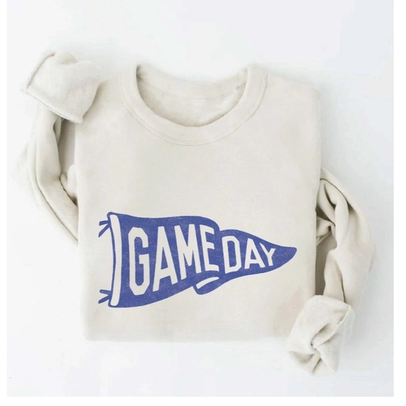 NWT Oat New York Cream Sweater with Blue Graphic | the perfect fall game day - Picture 1 of 11